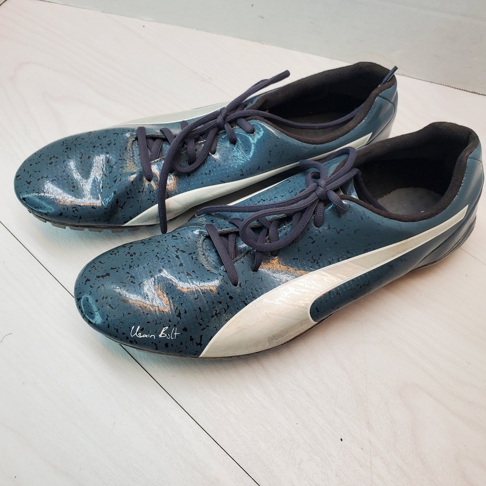 Puma Usain Bolt Track Spikes Mens 10 Blue Silver Sprinting Cleats Bolt Racing